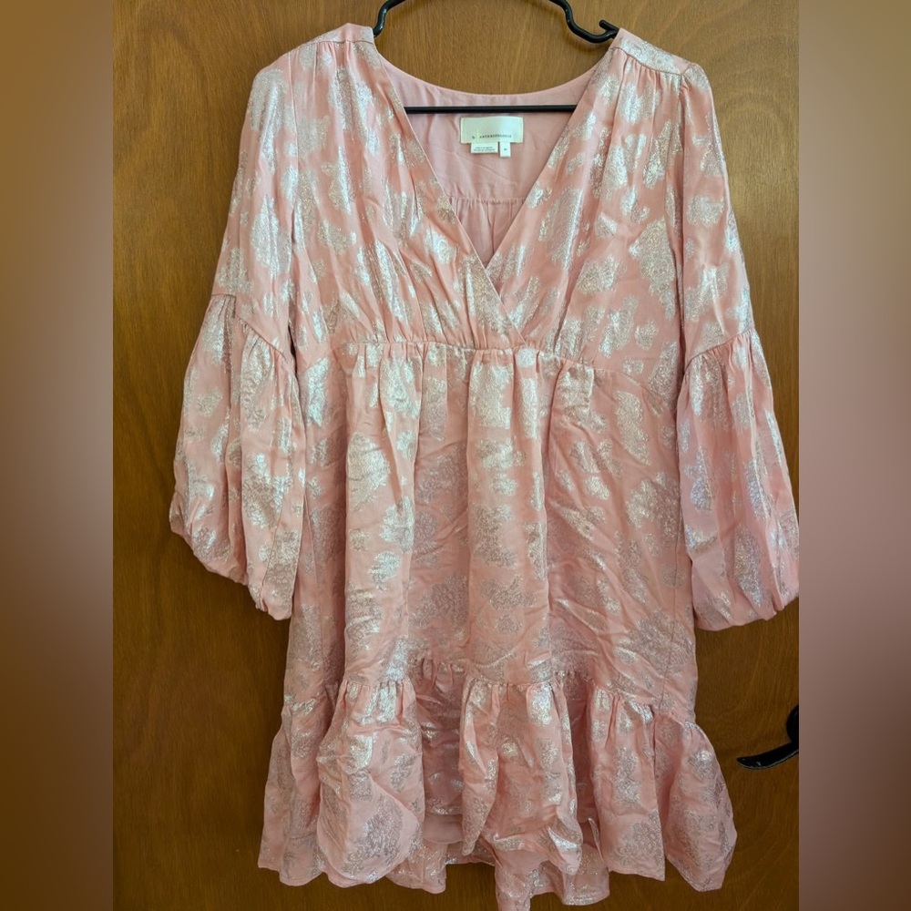 Anthropologie Pink Metallic Floral Mini Dress